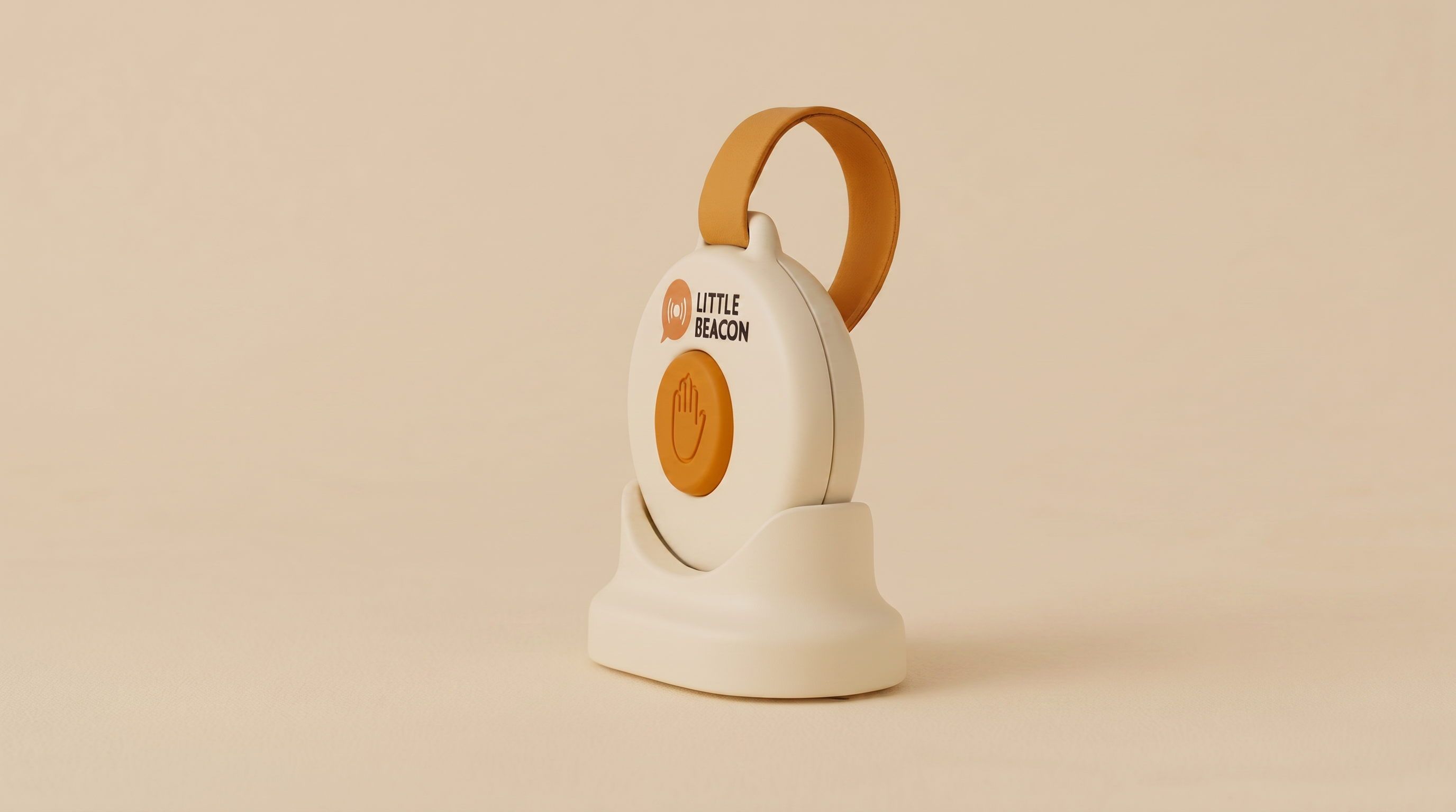 Little Beacon device held in hand — one press to call